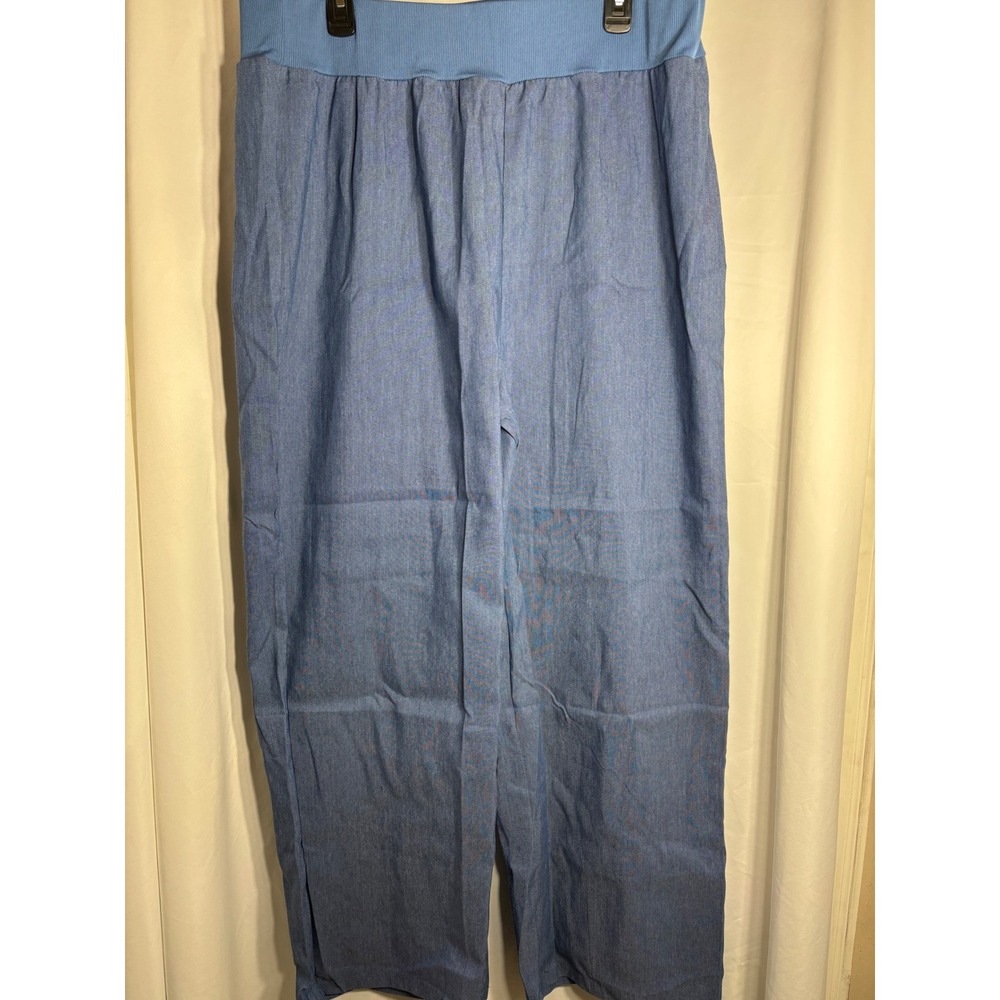 Womens Plus Size 3XL Blue Wide Leg Casual Pants Elastic‎ Waist NEW